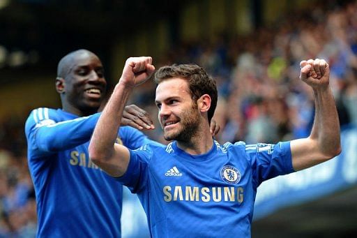 Chelsea's Juan Mata celebrates after scoring on May 19, 2013